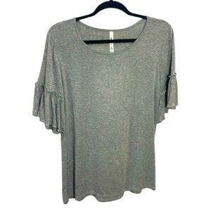 Gray Ruffled Sleeve Flowy Top Tee